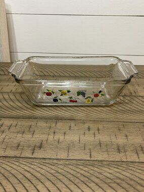 Vintage Anchor Ovenware Loaf Dish Clear Glass Lemons Grapes 1.5 qt. Replacement